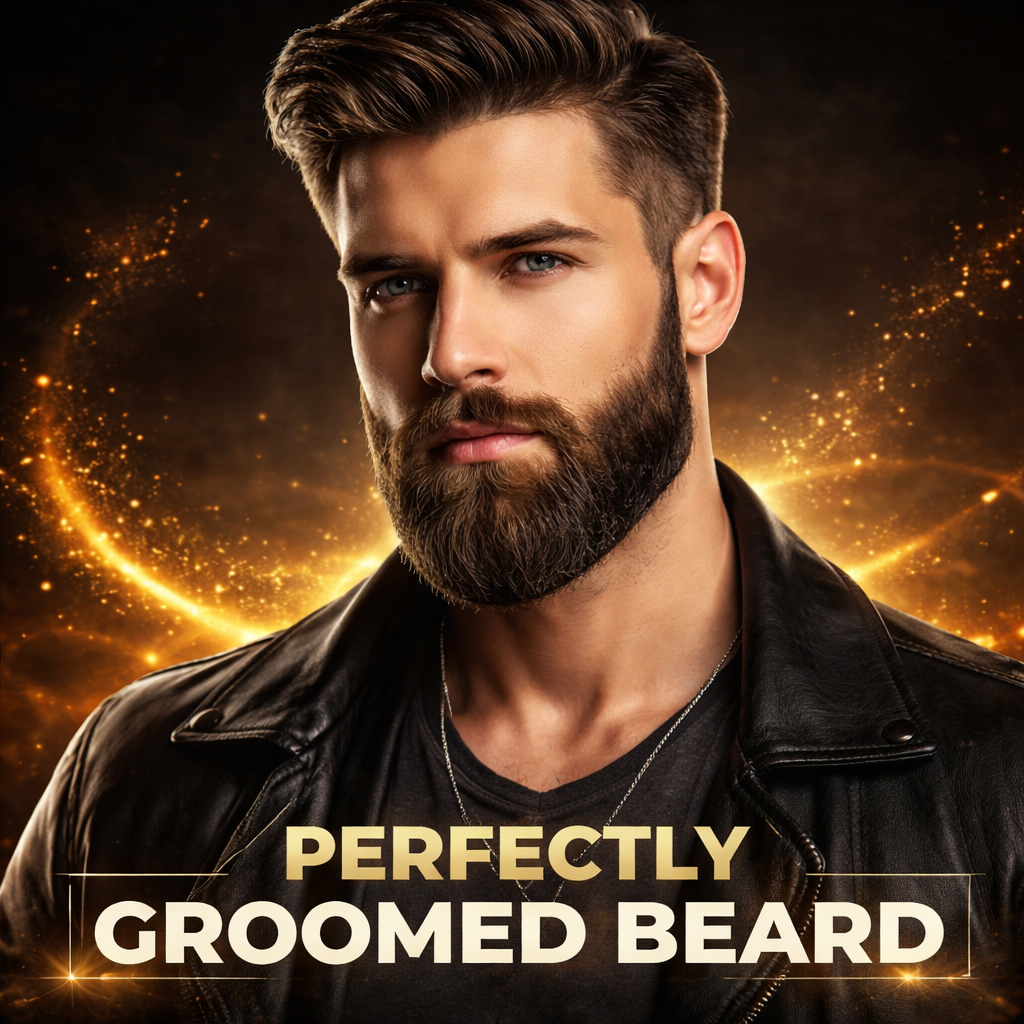 Perfectly Groomed Beard – Gravvo Men’s Grooming Male model with a well-groomed beard representing men’s grooming style
