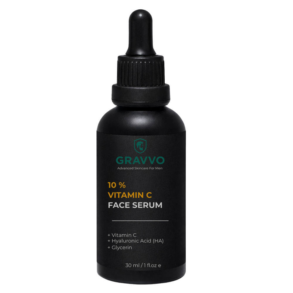 Gravvo 10% Vitamin C Face Serum black matte bottle with dropper